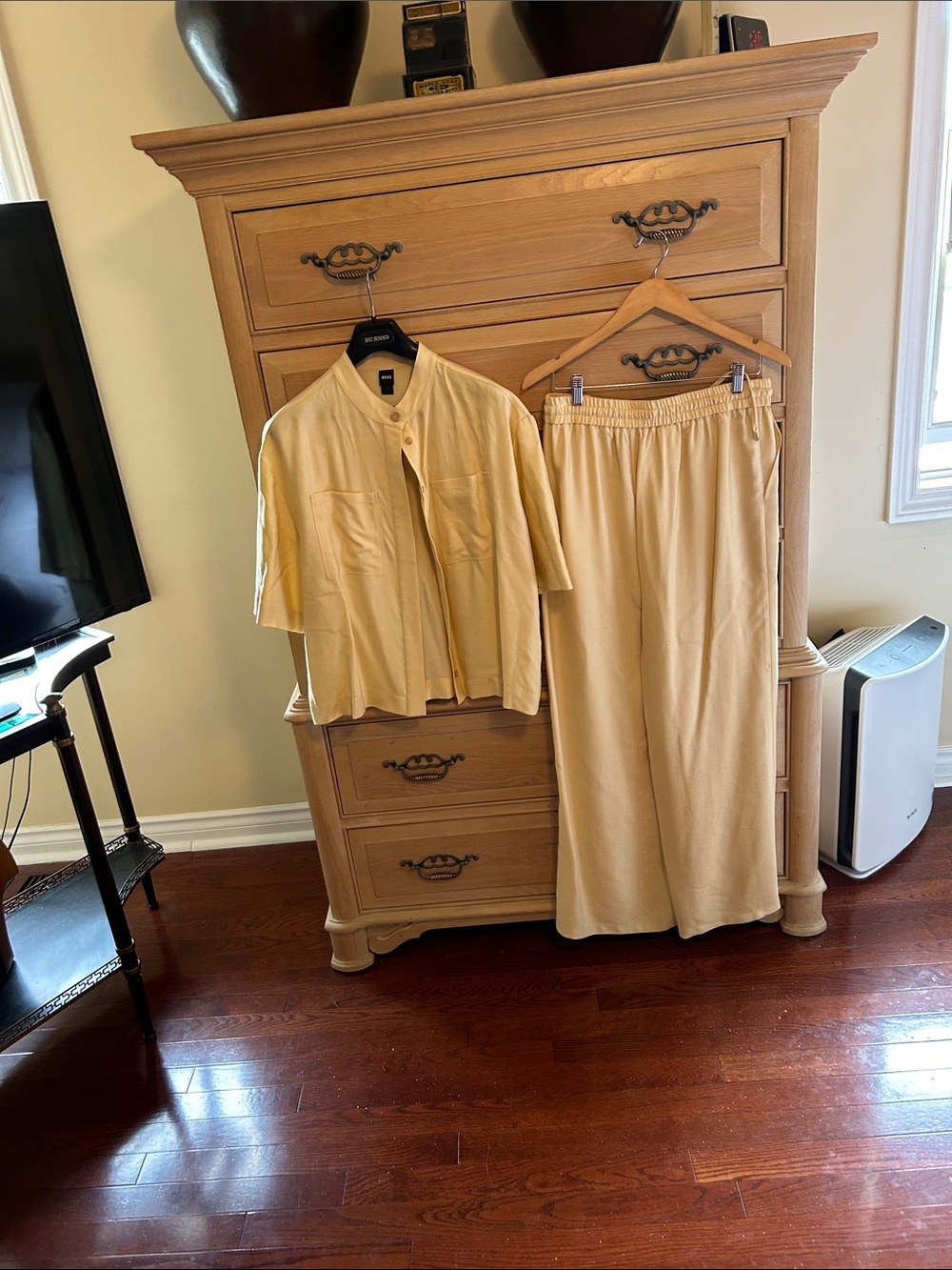 Hugo Boss Pale Yellow Two-Piece Jacket and Elastic Waist Pants